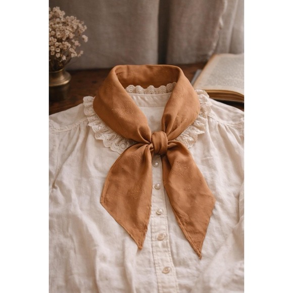 Vintage Accessories - Vintage Brown Butterfly Jacquard Scarf Square Head Scarf Satin Feel Neutral Boho